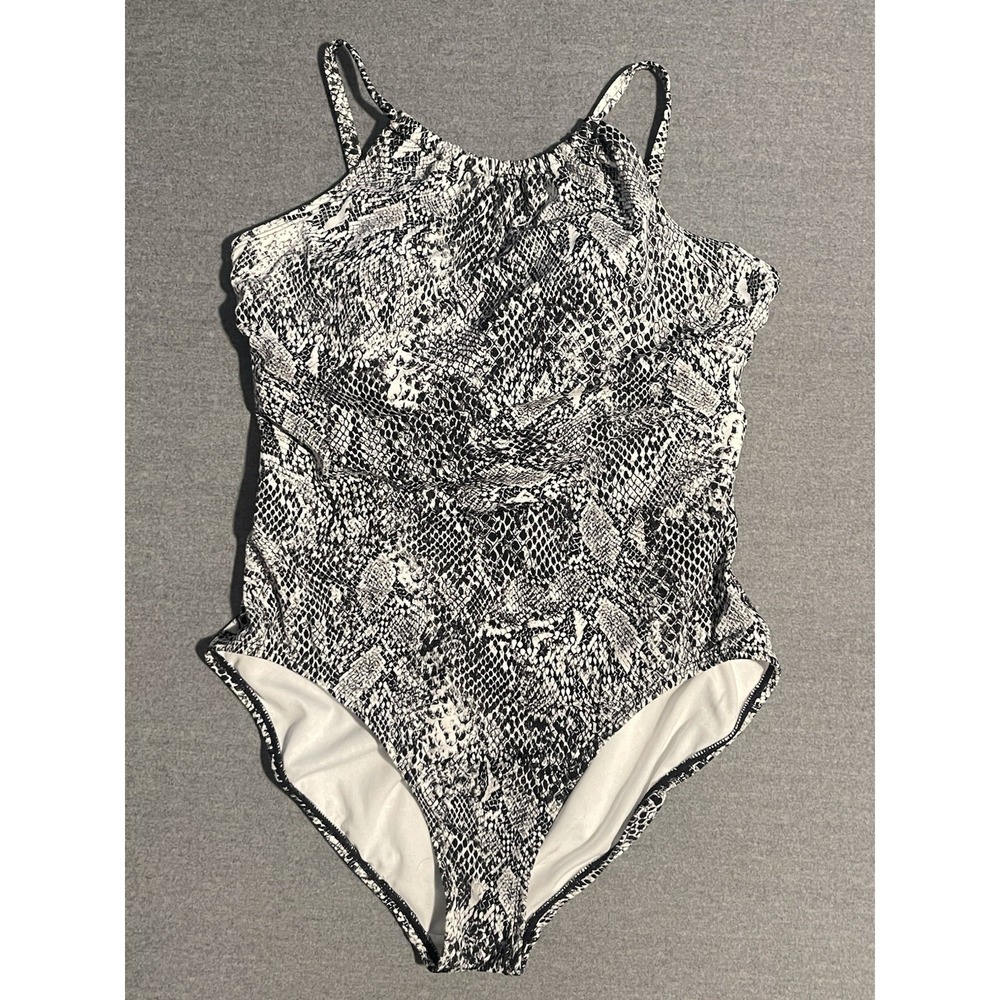 Time‎ And Tru Snakeskin One Piece Swimsuit Women Large 12 14 Animal Print